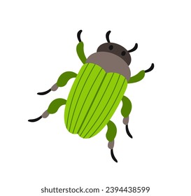 Un insecto salvaje lindo. Pegatina con insecto verde o escarabajo de papa colorado. Dibujo secundario o elemento de diseño para impresión. Un divertido animal de jardín. Dibujo vectorial plano de dibujos animados aislado en fondo blanco