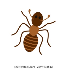 Cute wild insect. Sticker with small brown ant. Child drawing of bug or beetle. Funny garden or wild animal. Cartoon flat vector illustration isolated on white background
