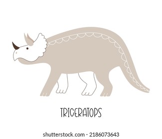 Cute wild isolated dinosaur Triceratops. Vector illustration of a wild animal