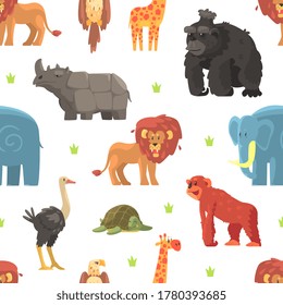 Cute Wild Jungle Animals Seamless Pattern, Design Element Can Be Used for Fabric, Wallpaper, Packaging, Web Page, Background Vector Illustration