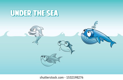 Cute wild marine animals swimming under the sea