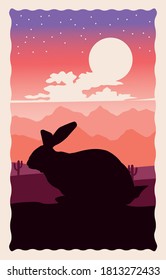 cute wild rabbit animal silhouette with landscape scene vector illustration design
