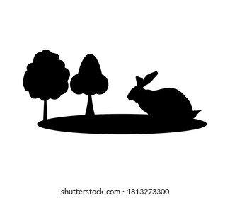 cute wild rabbit in forest silhouette vector illustration design