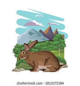 lindo conejo salvaje en el diseño de ilustración de vector paisajístico