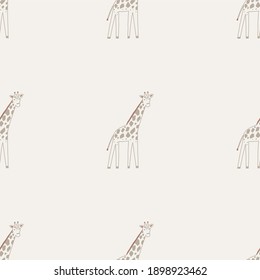 Cute wild safari African giraffe - Vector illustration. Cartoon doodle characters in scandinavian style for children. Cute giraffe seamless pattern