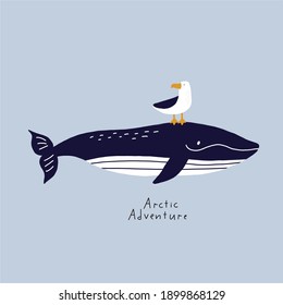 Cute wild Whale - Vector illustration. Cartoon whale, characters in scandinavian style for children. 