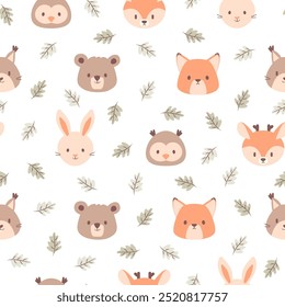 Cute wild woodland animals vector illustration. vector design for baby girls and boys, seamless pattern design, graphic and pattern design set for kids and babies.