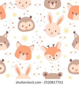 Cute wild woodland animals vector illustration. vector design for baby girls and boys, seamless pattern design, graphic and pattern design set for kids and babies.