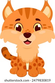 Cute Wildcat Animal Cartoon Character. Vector Illustration Flat Design Isolated On Transparent Background