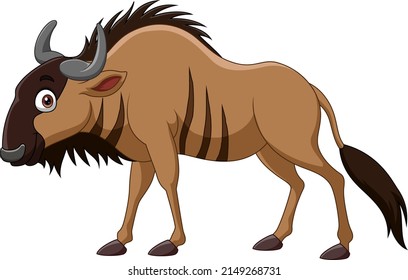 Cute wildebeest cartoon isolated on white background