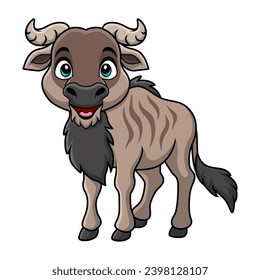 Cute wildebeest cartoon on white background