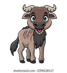 Cute wildebeest cartoon on white background