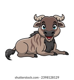 Cute wildebeest cartoon on white background