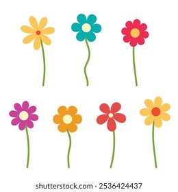 Cute wildflower blanch collection for decor, easter, sticker, clipart, print.  Hand-drawn minimal flower plant illustration. Spring colorful flower elements vector. 