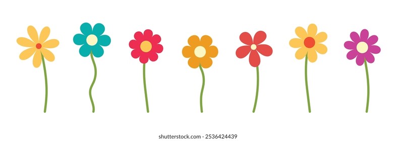 Cute wildflower blanch collection for decor, easter, sticker, clipart, print.  Hand-drawn minimal flower plant illustration. Spring colorful flower elements vector. 