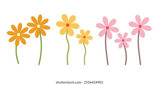 Cute wildflower blanch collection for decor, easter, sticker, clipart, print.  Hand-drawn minimal flower plant illustration. Spring colorful flower elements vector