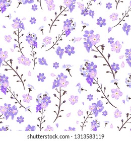 Cute wildflower littel blossom. Ditzy design seamless pattern
