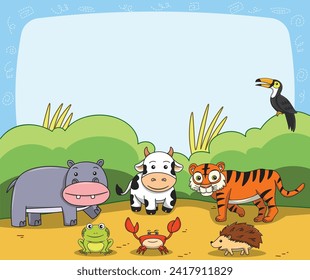 Cute wildlife animals frame. Vector illustration