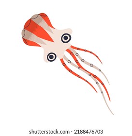 Cute wind air kite of octopus shape flying, floating. Kids paper squid toy with tentacles, eyes. Childish entertainment object design. Flat vector illustration isolated on white background.