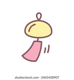 Cute wind chime icon. Hand drawn illustration of a Japanese traditional wind bell isolated on a white background. Kawaii sticker. Vector 10 EPS.