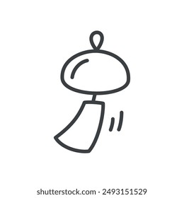 Cute wind chime icon. Hand drawn monochrome illustration of a Japanese traditional wind bell isolated on a white background. Kawaii sticker. Vector 10 EPS.