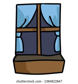 Cute window sill cartoon vector illustration motif set. Hand drawn for domestic household blog icons. Architecture graphics. Curtain web buttons.