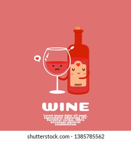 cute wine cartoon vector. kawaii food concept.