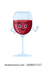 Cute wine glass cartoon character. Vector illustration for wine advertising