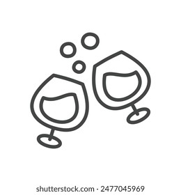 Lindo icono de copas de vino. Ilustración monocromática dibujada a mano de dos animadoras copas de vino aisladas sobre un fondo blanco. Etiqueta Kawaii. Vector 10 EPS.