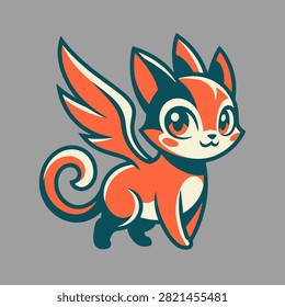 A cute winged cat creature illustrated in a modern style