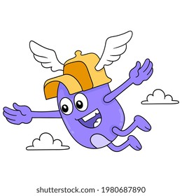 criaturas aladas lindas volando alrededor del cielo, ilustración vectorial art. imagen del ícono del doodle kawaii.
