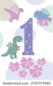 Cute Winged Dinosaur Number One Póster en estilo pastel