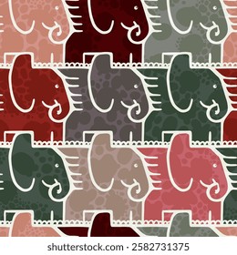 Cute Winged Elephant Tessellation Seamless Pattern with White Borders, Spotted Texture and Delicate Frilled Feet