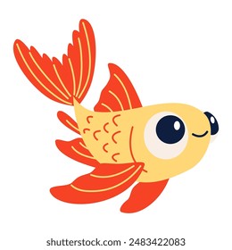 A cute winged fish with big eyes. Flat vector illustration on white background in children's style 