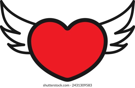 Cute winged heart cartoon illustration in vector