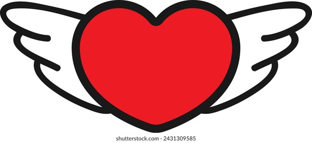 Cute winged heart cartoon illustration in vector