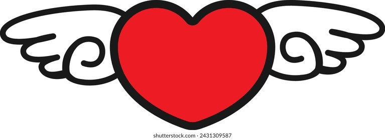 Cute winged heart cartoon illustration in vector