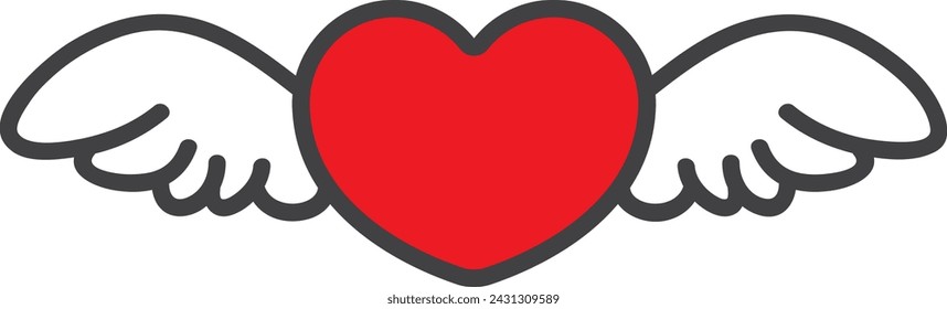 Cute winged heart cartoon illustration in vector