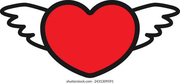 Cute winged heart cartoon illustration in vector