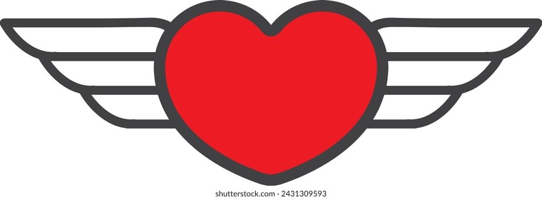 Cute winged heart cartoon illustration in vector