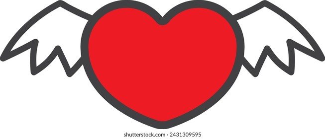 Cute winged heart cartoon illustration in vector