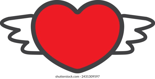 Cute winged heart cartoon illustration in vector