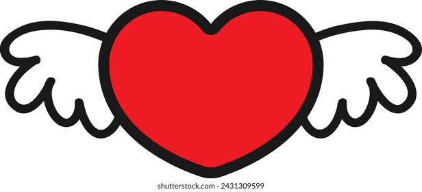 Cute winged heart cartoon illustration in vector