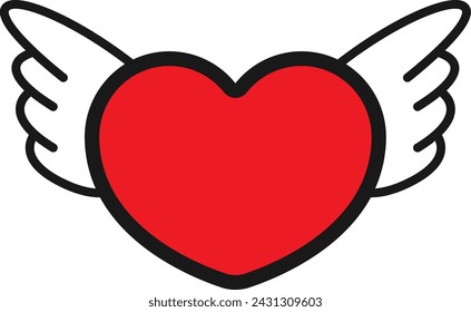 Cute winged heart cartoon illustration in vector