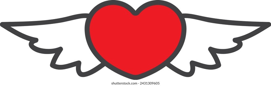 Cute winged heart cartoon illustration in vector