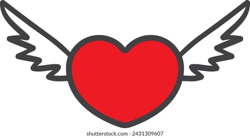 Cute winged heart cartoon illustration in vector