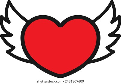 Cute winged heart cartoon illustration in vector