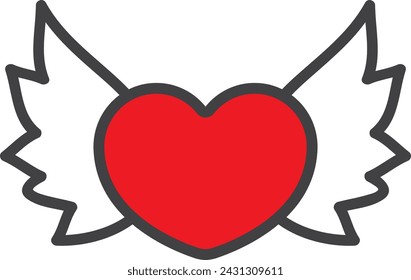 Cute winged heart cartoon illustration in vector