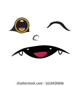 Cute Wink Eyes Monster Face Emoticon for T-Shirt or Cloth Printing
