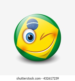 Cute winking emoticon isolated on white background with Brazil flag motive - smiley - vector illustration
